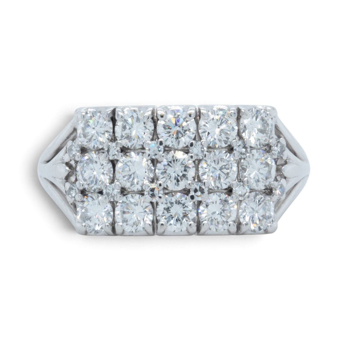 18k White Gold 3 Row Diamond Rectangular Cocktail Cluster Ring 1.95ctw G SI1
