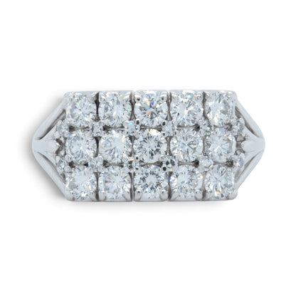 18k White Gold 3 Row Diamond Rectangular Cocktail Cluster Ring 1.95ctw G SI1