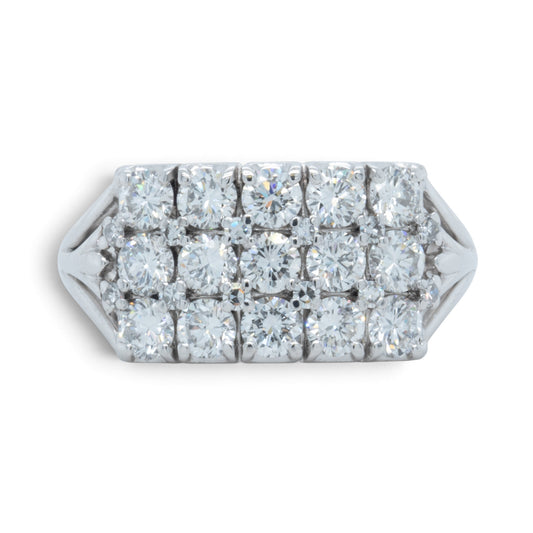 18k White Gold 3 Row Diamond Rectangular Cocktail Cluster Ring 1.95ctw G SI1
