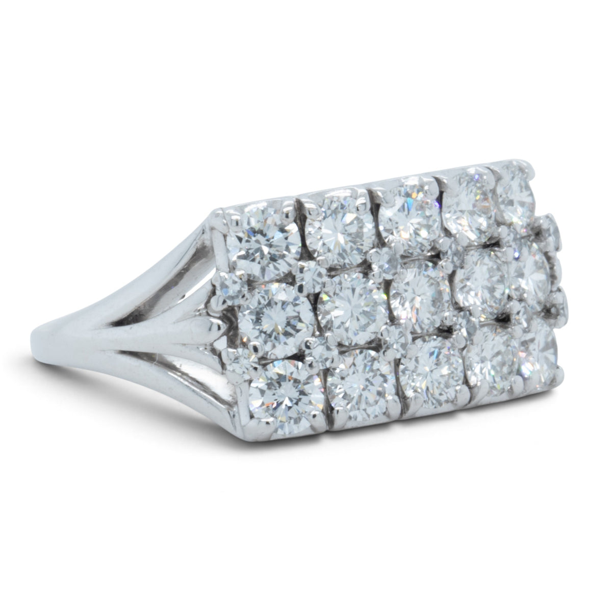 18k White Gold 3 Row Diamond Rectangular Cocktail Cluster Ring 1.95ctw G SI1