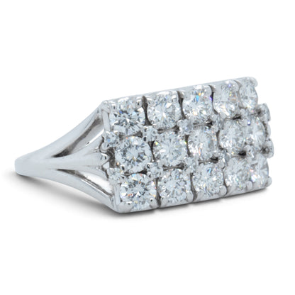 18k White Gold 3 Row Diamond Rectangular Cocktail Cluster Ring 1.95ctw G SI1