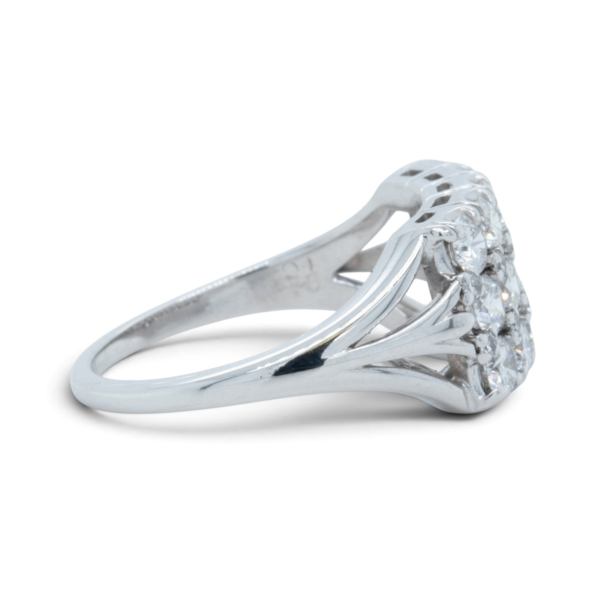 18k White Gold 3 Row Diamond Rectangular Cocktail Cluster Ring 1.95ctw G SI1