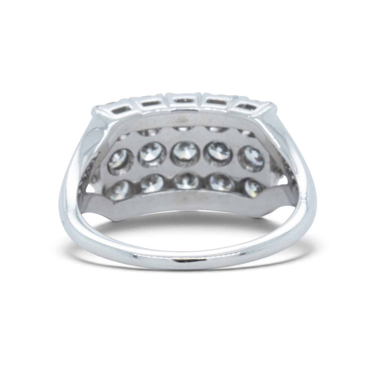 18k White Gold 3 Row Diamond Rectangular Cocktail Cluster Ring 1.95ctw G SI1