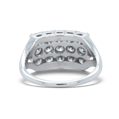 18k White Gold 3 Row Diamond Rectangular Cocktail Cluster Ring 1.95ctw G SI1