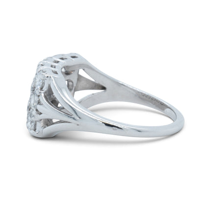 18k White Gold 3 Row Diamond Rectangular Cocktail Cluster Ring 1.95ctw G SI1