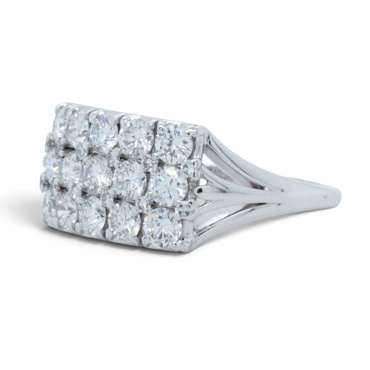 18k White Gold 3 Row Diamond Rectangular Cocktail Cluster Ring 1.95ctw G SI1