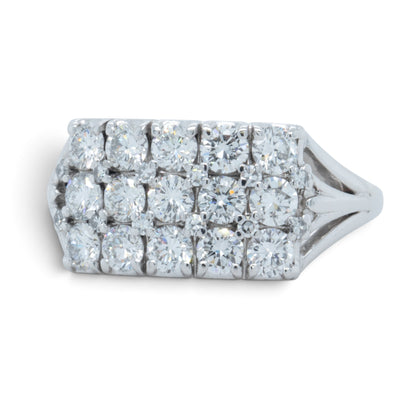18k White Gold 3 Row Diamond Rectangular Cocktail Cluster Ring 1.95ctw G SI1