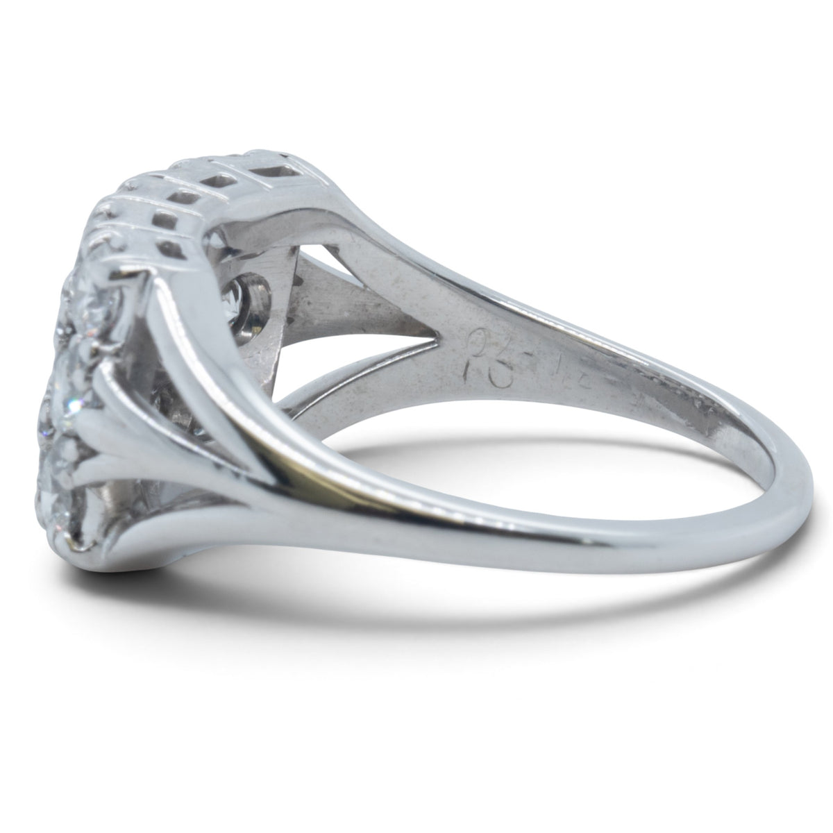 18k White Gold 3 Row Diamond Rectangular Cocktail Cluster Ring 1.95ctw G SI1
