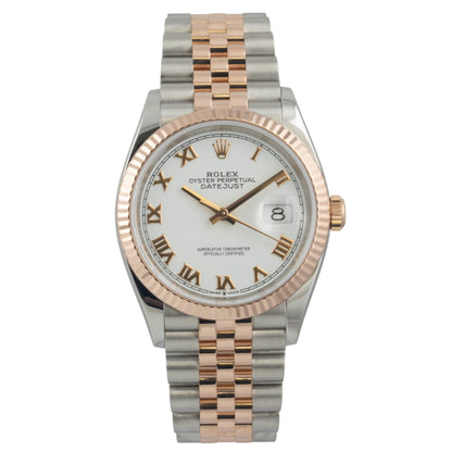 2019 Rolex DateJust 126231 36mm White Roman 18k Rose Gold & Steel BOX + PAPERS