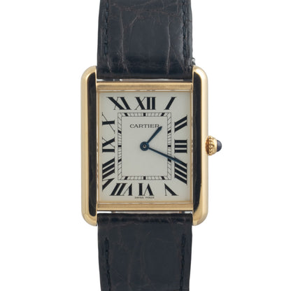 Cartier Tank 2742 18k Yellow Gold 28mm x 35mm White Roman Steel Back Black Strap