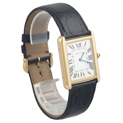 Cartier Tank 2742 18k Yellow Gold 28mm x 35mm White Roman Steel Back Black Strap