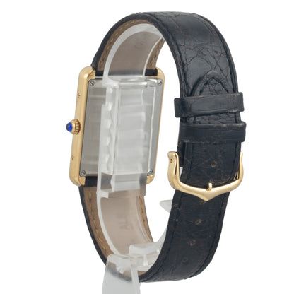 Cartier Tank 2742 18k Yellow Gold 28mm x 35mm White Roman Steel Back Black Strap