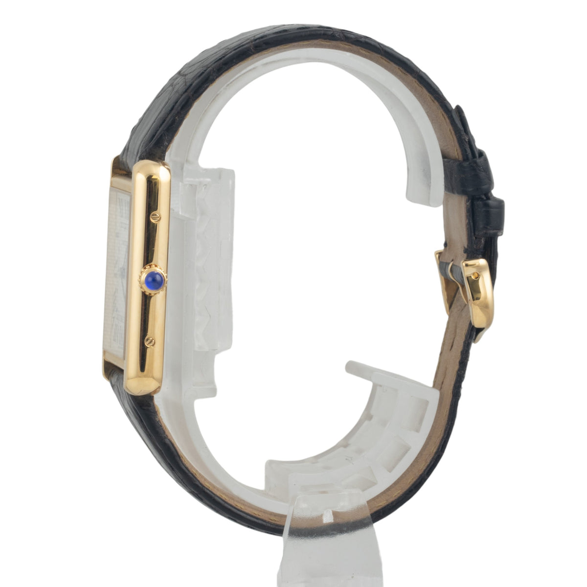 Cartier Tank 2742 18k Yellow Gold 28mm x 35mm White Roman Steel Back Black Strap