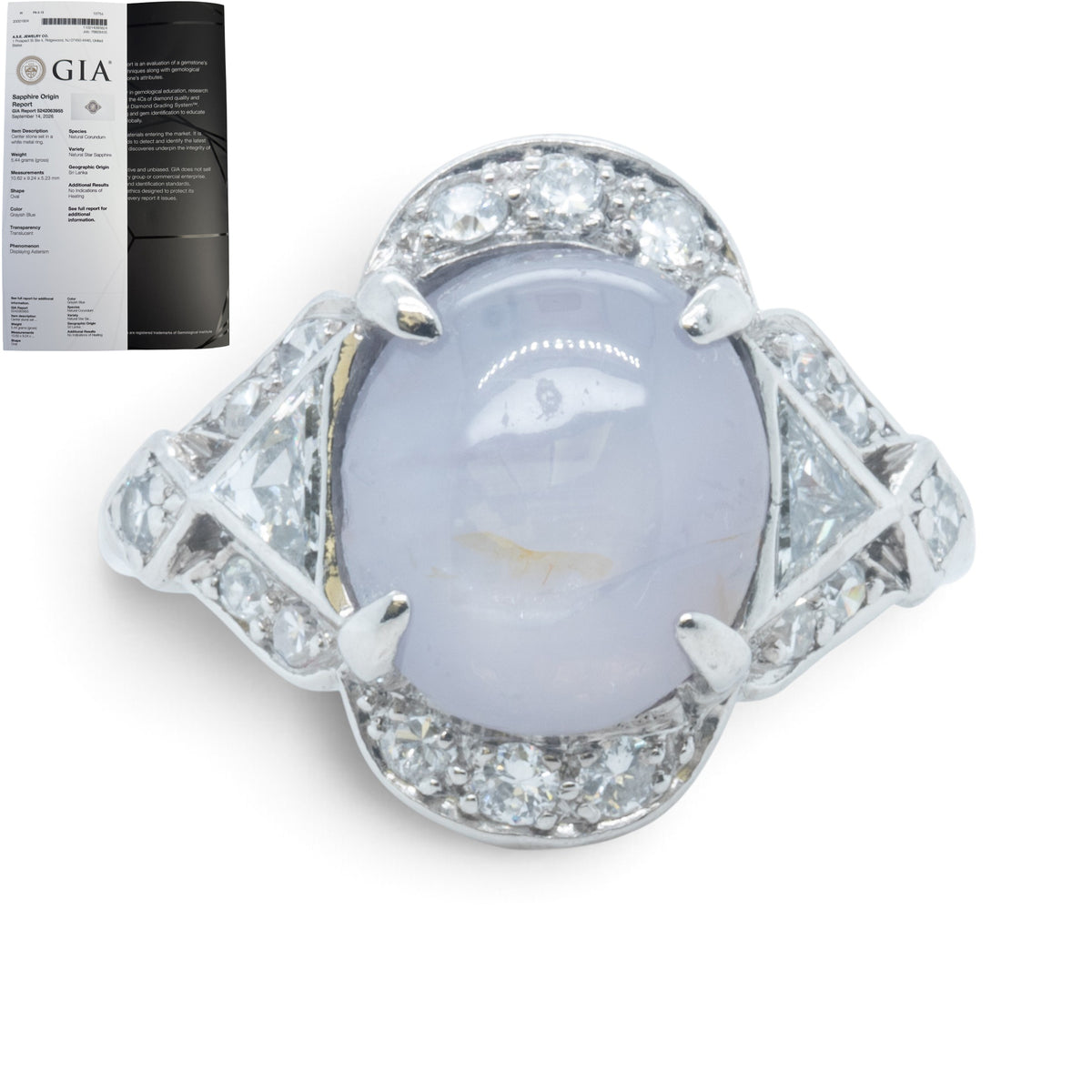Platinum GIA Gray Blue Sri Lanka Star Sapphire Diamond Ring 0.25ctw H SI1 Size 6
