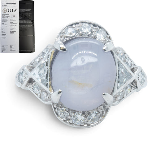 Platinum GIA Gray Blue Sri Lanka Star Sapphire Diamond Ring 0.25ctw H SI1 Size 6