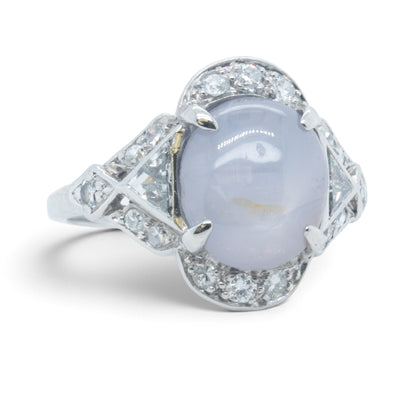 Platinum GIA Gray Blue Sri Lanka Star Sapphire Diamond Ring 0.25ctw H SI1 Size 6