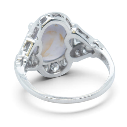 Platinum GIA Gray Blue Sri Lanka Star Sapphire Diamond Ring 0.25ctw H SI1 Size 6