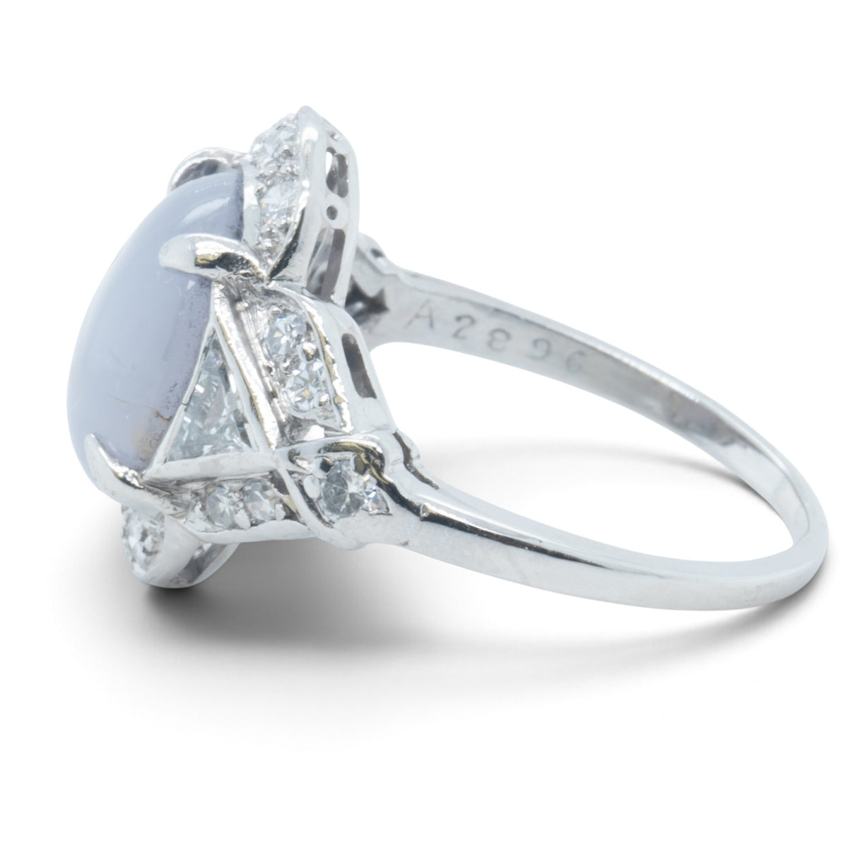Platinum GIA Gray Blue Sri Lanka Star Sapphire Diamond Ring 0.25ctw H SI1 Size 6