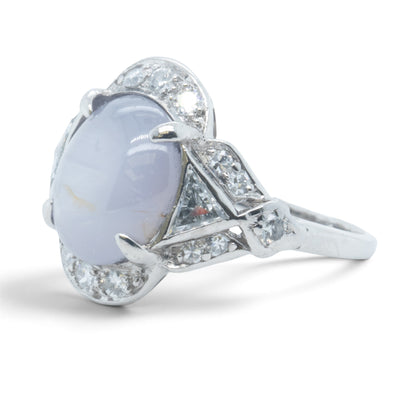 Platinum GIA Gray Blue Sri Lanka Star Sapphire Diamond Ring 0.25ctw H SI1 Size 6