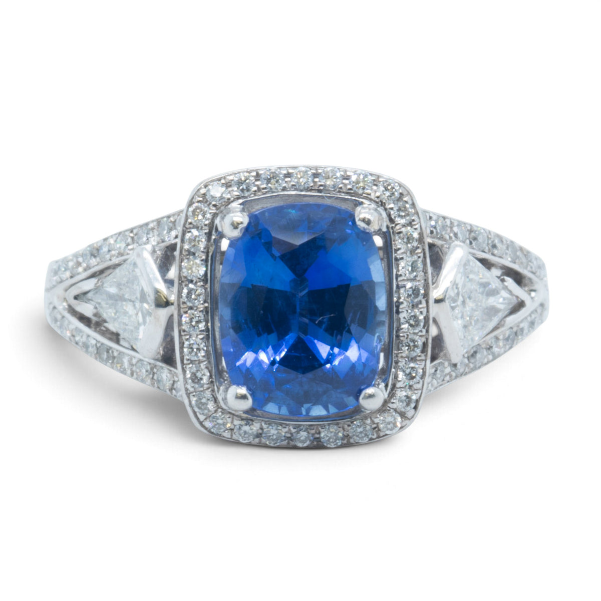 18k White Gold GIA Royal Blue 1.75ct Sapphire Diamond Ring 0.55ctw G-H SI1