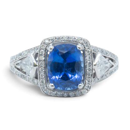 18k White Gold GIA Royal Blue 1.75ct Sapphire Diamond Ring 0.55ctw G-H SI1
