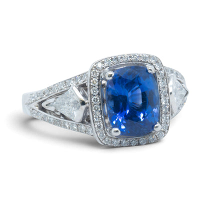 18k White Gold GIA Royal Blue 1.75ct Sapphire Diamond Ring 0.55ctw G-H SI1