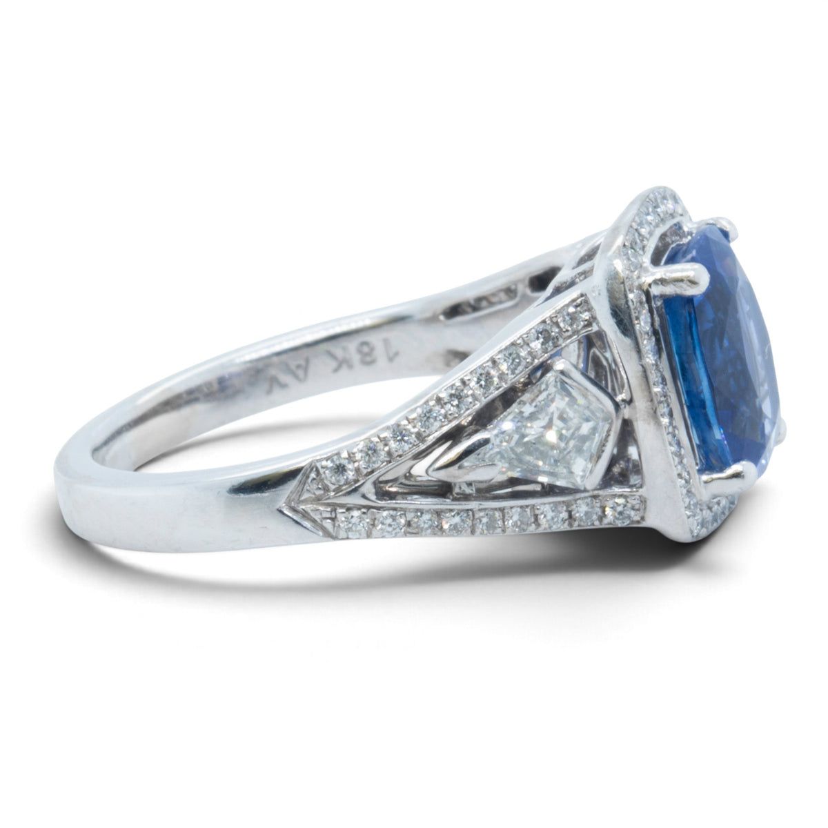 18k White Gold GIA Royal Blue 1.75ct Sapphire Diamond Ring 0.55ctw G-H SI1