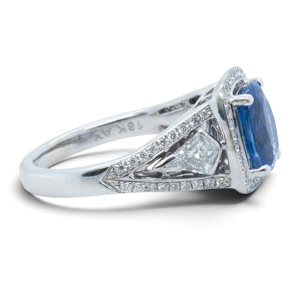 18k White Gold GIA Royal Blue 1.75ct Sapphire Diamond Ring 0.55ctw G-H SI1