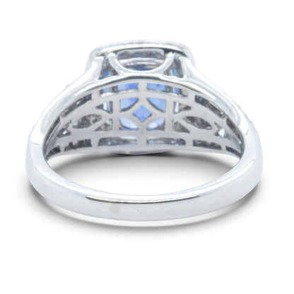 18k White Gold GIA Royal Blue 1.75ct Sapphire Diamond Ring 0.55ctw G-H SI1