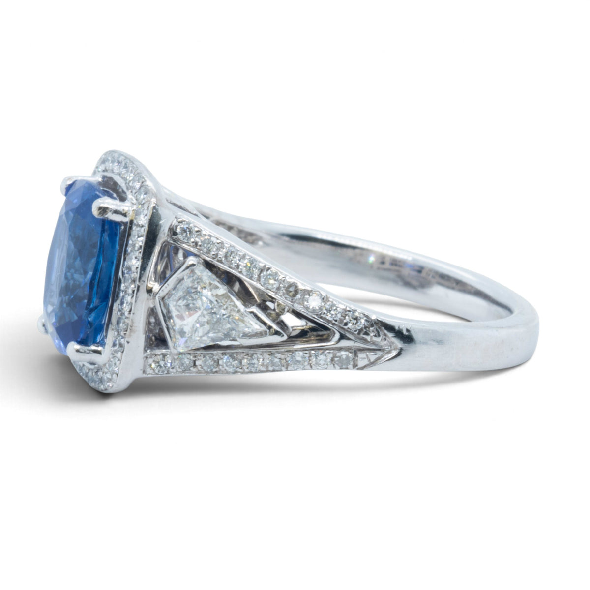 18k White Gold GIA Royal Blue 1.75ct Sapphire Diamond Ring 0.55ctw G-H SI1
