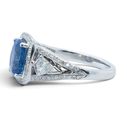 18k White Gold GIA Royal Blue 1.75ct Sapphire Diamond Ring 0.55ctw G-H SI1
