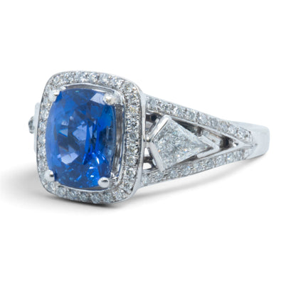 18k White Gold GIA Royal Blue 1.75ct Sapphire Diamond Ring 0.55ctw G-H SI1