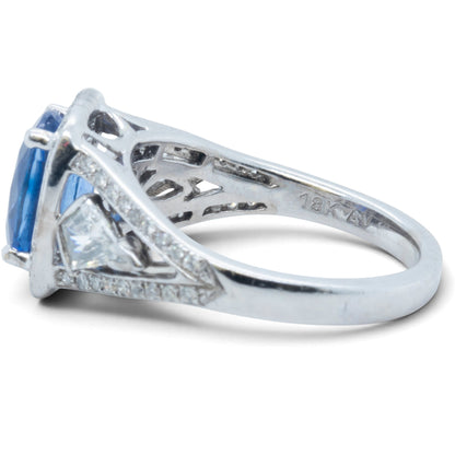 18k White Gold GIA Royal Blue 1.75ct Sapphire Diamond Ring 0.55ctw G-H SI1