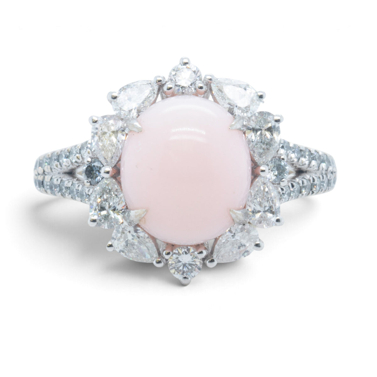 Cirari Couture 18k White Gold 6.35ct Pink Conch Pearl Pear Diamond Ring Size 7