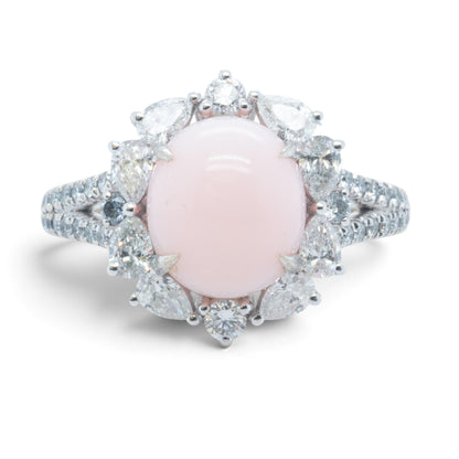 Cirari Couture 18k White Gold 6.35ct Pink Conch Pearl Pear Diamond Ring Size 7