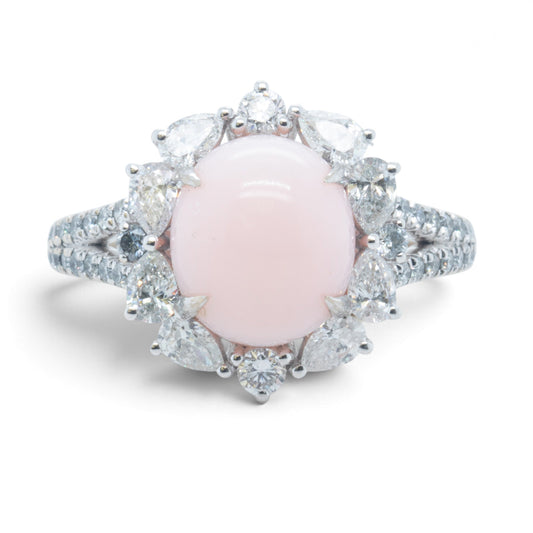Cirari Couture 18k White Gold 6.35ct Pink Conch Pearl Pear Diamond Ring Size 7
