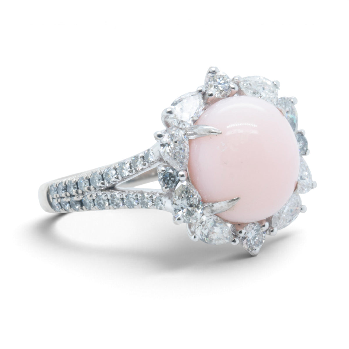 Cirari Couture 18k White Gold 6.35ct Pink Conch Pearl Pear Diamond Ring Size 7