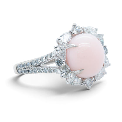 Cirari Couture 18k White Gold 6.35ct Pink Conch Pearl Pear Diamond Ring Size 7