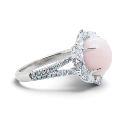 Cirari Couture 18k White Gold 6.35ct Pink Conch Pearl Pear Diamond Ring Size 7