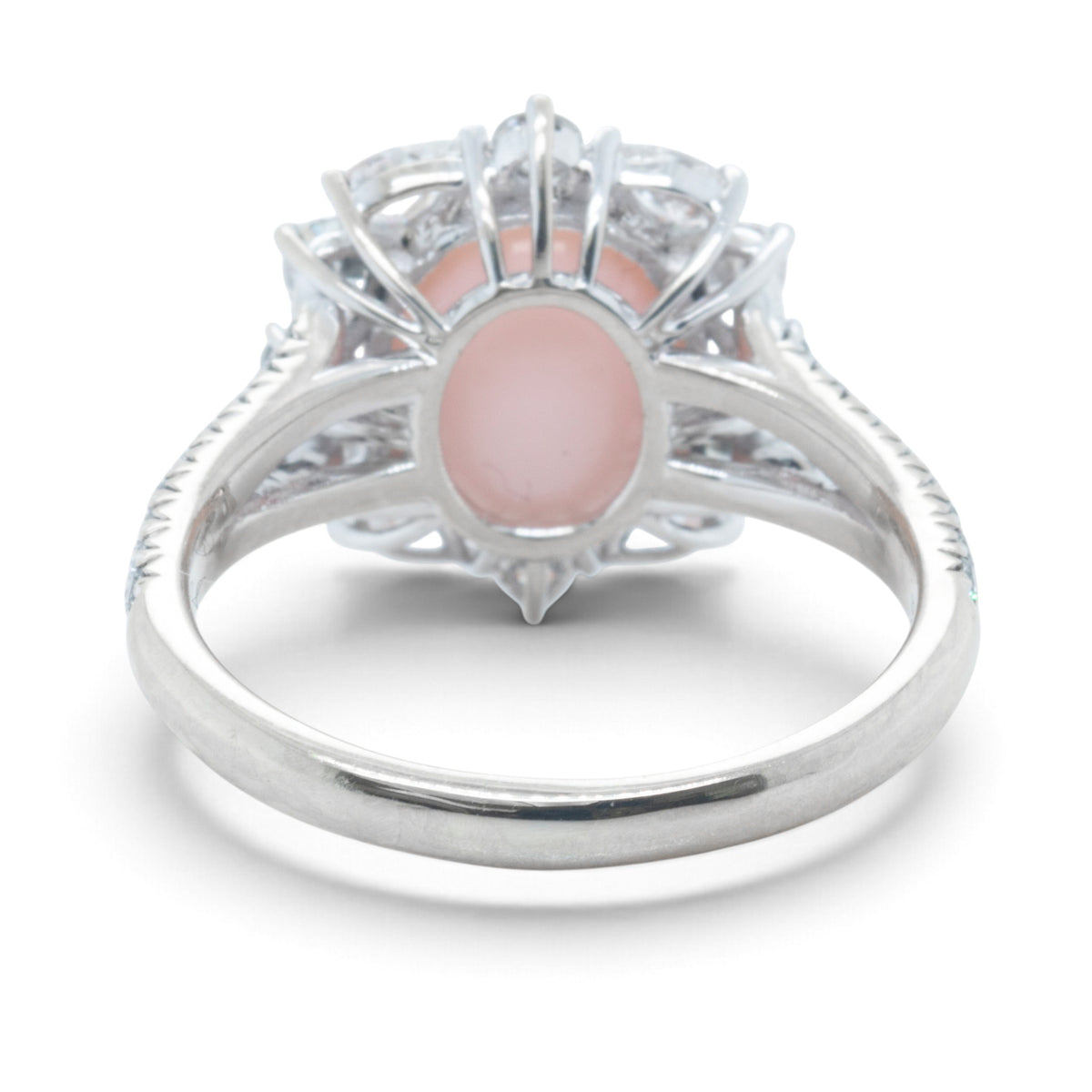 Cirari Couture 18k White Gold 6.35ct Pink Conch Pearl Pear Diamond Ring Size 7