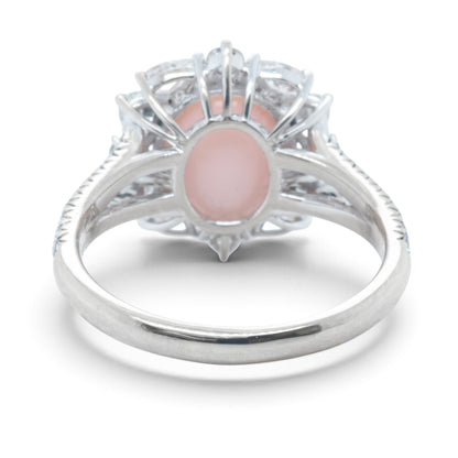 Cirari Couture 18k White Gold 6.35ct Pink Conch Pearl Pear Diamond Ring Size 7