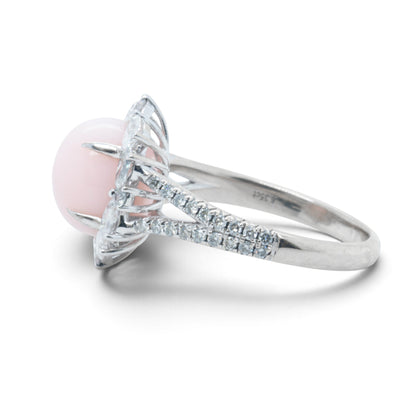 Cirari Couture 18k White Gold 6.35ct Pink Conch Pearl Pear Diamond Ring Size 7