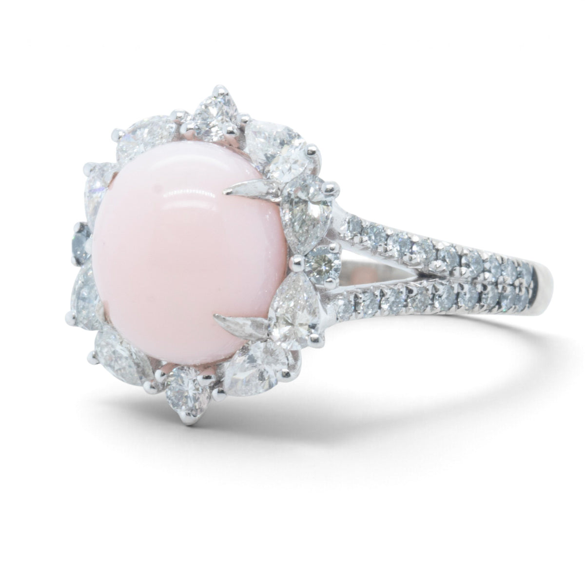 Cirari Couture 18k White Gold 6.35ct Pink Conch Pearl Pear Diamond Ring Size 7