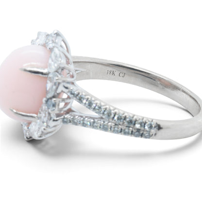 Cirari Couture 18k White Gold 6.35ct Pink Conch Pearl Pear Diamond Ring Size 7