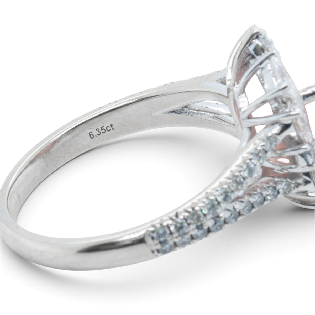 Cirari Couture 18k White Gold 6.35ct Pink Conch Pearl Pear Diamond Ring Size 7