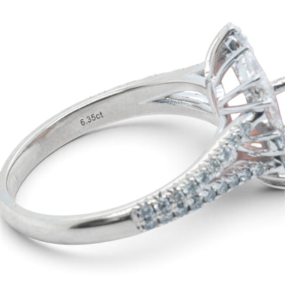 Cirari Couture 18k White Gold 6.35ct Pink Conch Pearl Pear Diamond Ring Size 7