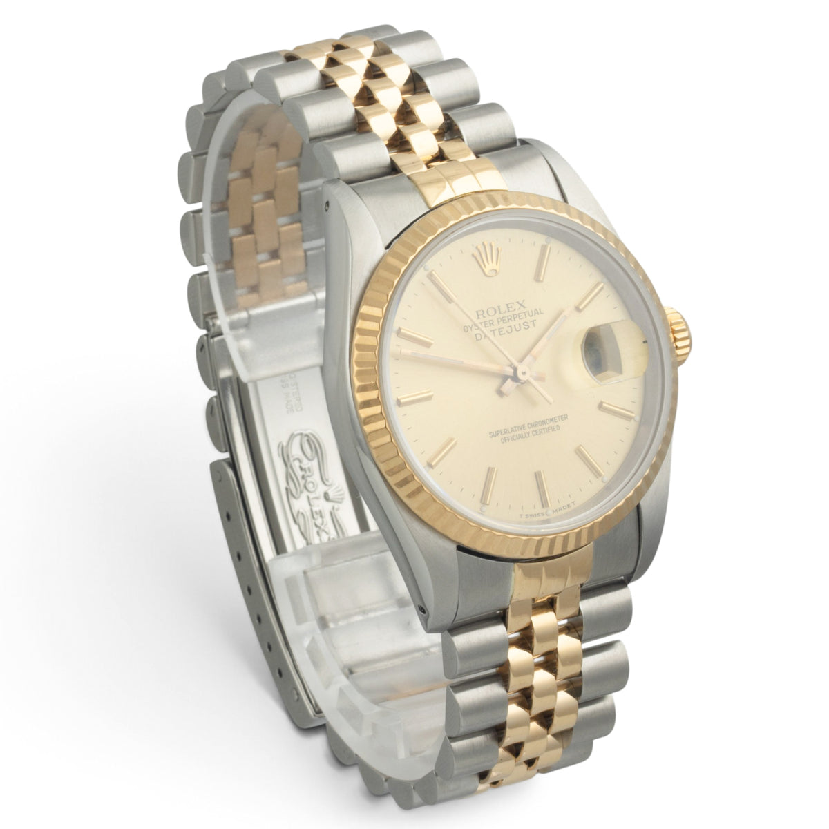 1989 Rolex DateJust 16233 36mm Champagne Steel & 18k Gold JUBILEE BOX + PAPERS
