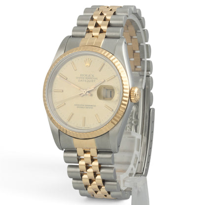 1989 Rolex DateJust 16233 36mm Champagne Steel & 18k Gold JUBILEE BOX + PAPERS