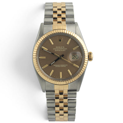 1987 Rolex DateJust 16013 36mm Taupe Steel & 18k Gold JUBILEE BOX + PAPERS