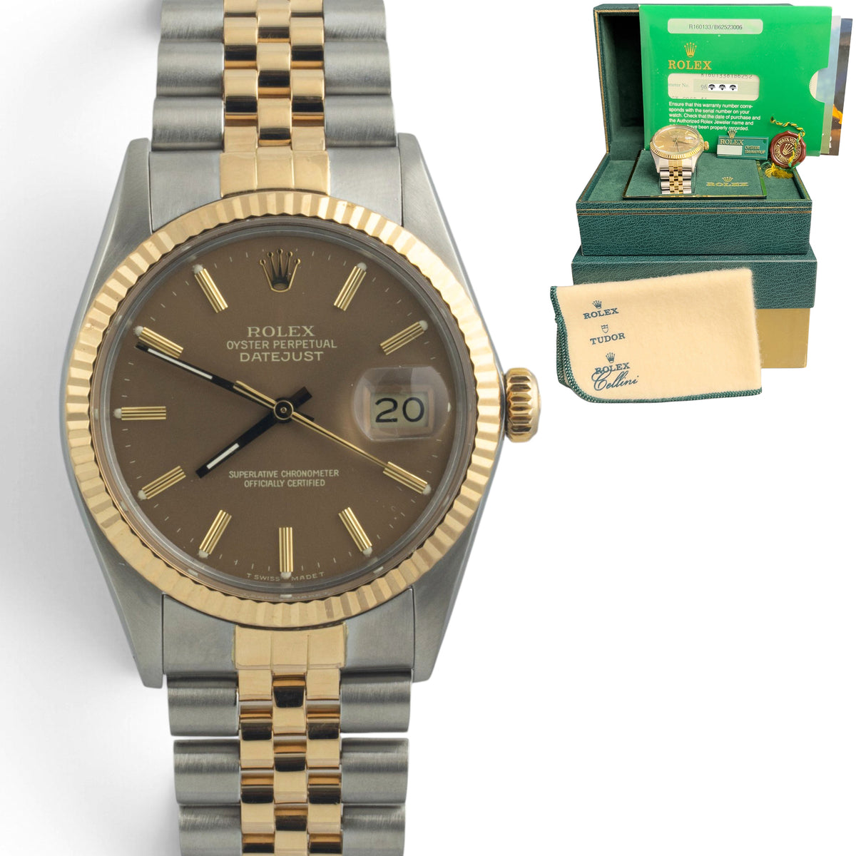 1987 Rolex DateJust 16013 36mm Taupe Steel & 18k Gold JUBILEE BOX + PAPERS